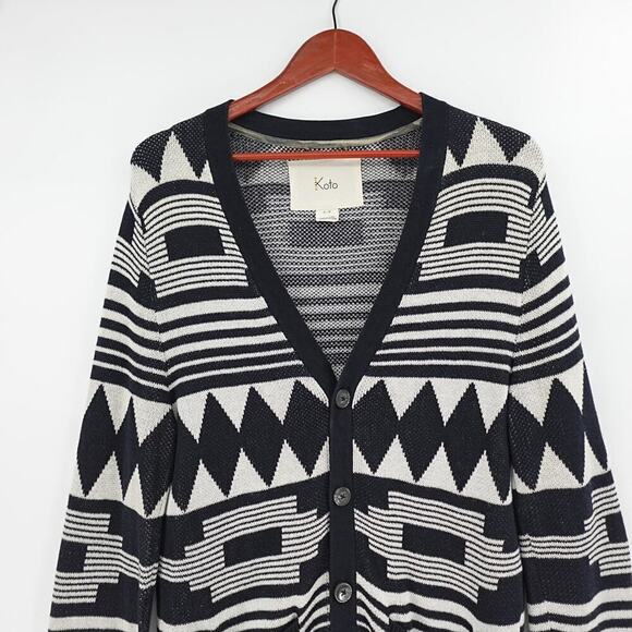 KOTO Cardigan Mens Small Black Tribal Print Southwestern Cowboy Festival Retro - Picture 3 of 13